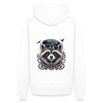 Un raton laveur des Maritimes dans un loooK de marin - Sweat à capuche Premium bio Homme - blanc - Dos - Nico (187cm)
