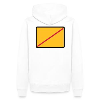Ortsausgangsschild mit deinem Text - Männer Premium Bio Hoodie - Weiß - Hinten - Nico (187cm)