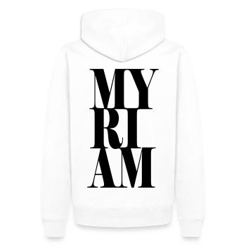 Myriam Nom Prénom Police moderne Word Art - Sweat à capuche Premium bio Homme - blanc - Dos - Nico (187cm)
