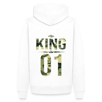 King King Queen Pärchenoutfit Familie Flecktarn - Männer Premium Bio Hoodie - Weiß - Hinten - Nico (187cm)