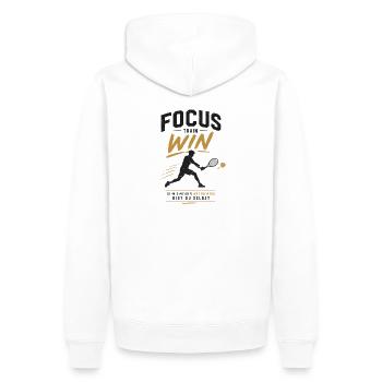Fokus Train Win Tennis Design - Männer Premium Bio Hoodie - Weiß - Hinten - Nico (187cm)