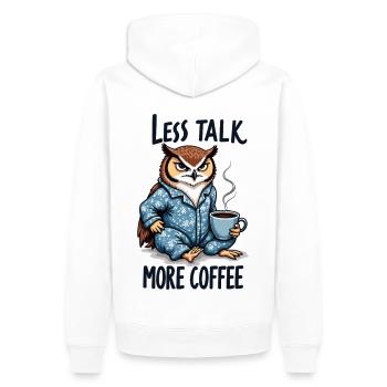 Weniger reden, mehr Kaffee – Eule - Männer Premium Bio Hoodie - Weiß - Hinten - Nico (187cm)