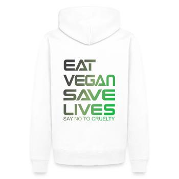 Chemise à slogan végétalien EAT VEGAN SAVE LIVES - Sweat à capuche Premium bio Homme - blanc - Dos - Nico (187cm)
