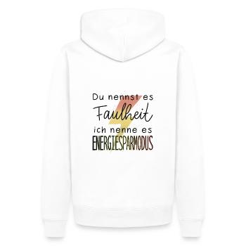 Faulheit vs Energiesparmodus - Männer Premium Bio Hoodie - Weiß - Hinten - Nico (187cm)