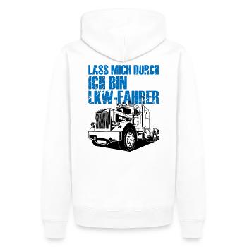 Lass mich durch Ich bin LKW Fahrer - Männer Premium Bio Hoodie - Weiß - Hinten - Nico (187cm)