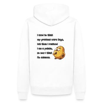 Délicieuse pensée de pomme de terre - Sweat à capuche Premium bio Homme - blanc - Dos - Nico (187cm)