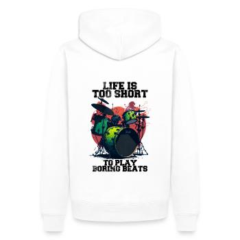 LANGWEILIGE BEATS - Männer Premium Bio Hoodie - Weiß - Hinten - Nico (187cm)