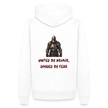 United by Armor, Divided by Fear - Men’s Premium Organic Hoodie - white - Back - Nico (187cm)