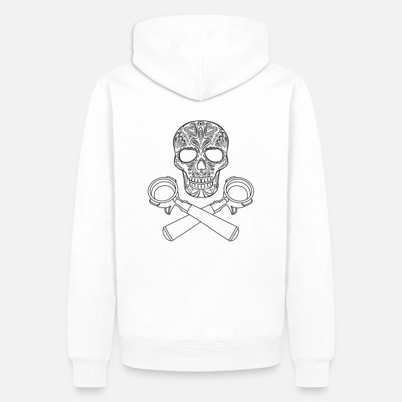Logo de barista - Crâne - Sweat à capuche Premium bio Homme - blanc