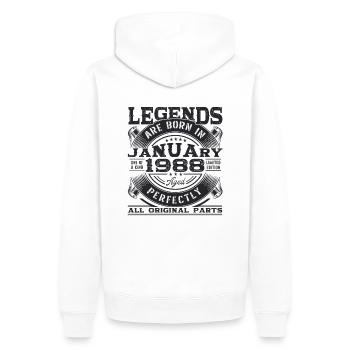 Né 1988 Janvier 35th anniversaire Homme cadeau - Sweat à capuche Premium bio Homme - blanc - Dos - Nico (187cm)