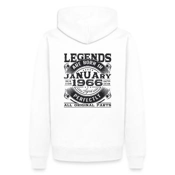 Né en 1966 Janvier 57e anniversaire Homme cadeau - Sweat à capuche Premium bio Homme - blanc - Dos - Nico (187cm)