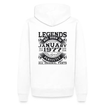 Né en 1977 Janvier 46ème anniversaire Homme cadeau - Sweat à capuche Premium bio Homme - blanc - Dos - Nico (187cm)