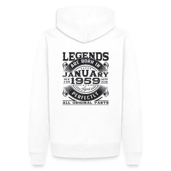 Né en 1959 Janvier 64e anniversaire Homme cadeau - Sweat à capuche Premium bio Homme - blanc - Dos - Nico (187cm)