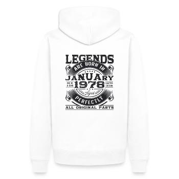 Né en 1978 janvier 45e anniversaire cadeau homme - Sweat à capuche Premium bio Homme - blanc - Dos - Nico (187cm)