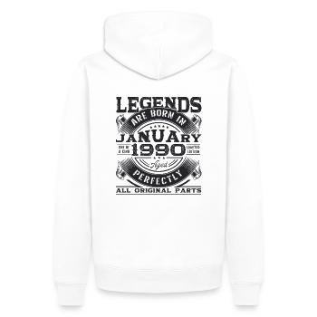 Né le 33 janvier 1990 Homme cadeau - Sweat à capuche Premium bio Homme - blanc - Dos - Nico (187cm)