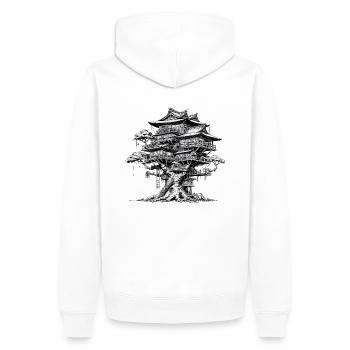 Japanisches Baumhaus (schwarz, weiß) - Männer Premium Bio Hoodie - Weiß - Hinten - Nico (187cm)