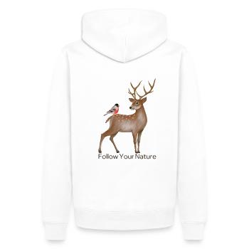 Hirsch - Männer Premium Bio Hoodie - Weiß - Hinten - Nico (187cm)