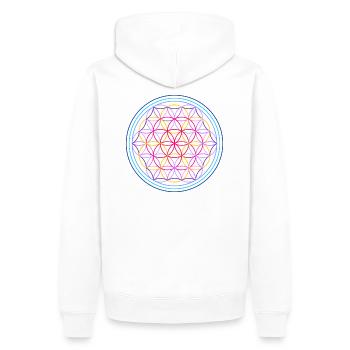 Fleur de vie rouge-bleu - Sweat à capuche Premium bio Homme - blanc - Dos - Nico (187cm)