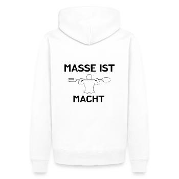 Masse ist Macht Gym Motivation Bulk Training - Männer Premium Bio Hoodie - Weiß - Hinten - Nico (187cm)