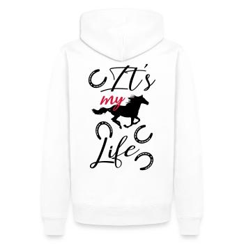 Pferd liebe Pferde Reiter reiten Reiterin Hufeisen - Männer Premium Bio Hoodie - Weiß - Hinten - Nico (187cm)