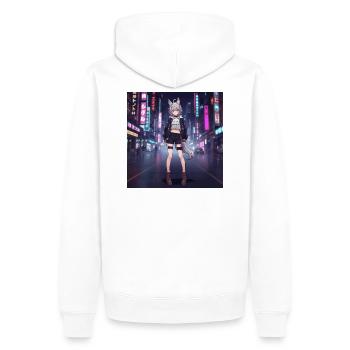 Nachtfuchs in Neonstadt - Männer Premium Bio Hoodie - Weiß - Hinten - Nico (187cm)