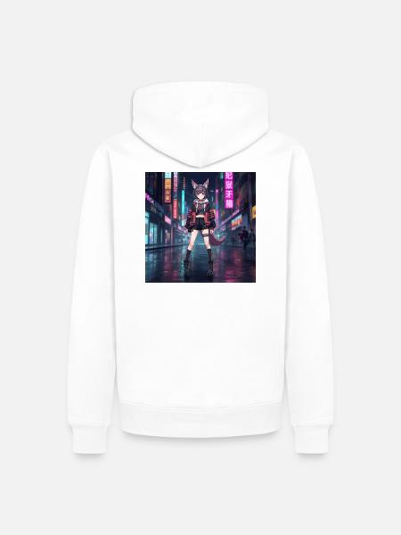 Nachtfuchs im Neonviertel - Männer Premium Bio Hoodie - Weiß