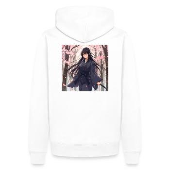 Sakura Samouraï de l’Ombre - Sweat à capuche Premium bio Homme - blanc - Dos - Nico (187cm)