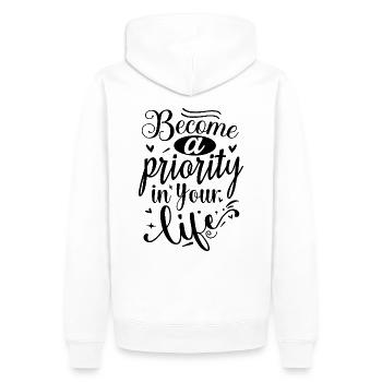 Devenez une priorité dans votre vie - Sweat à capuche Premium bio Homme - blanc - Dos - Nico (187cm)