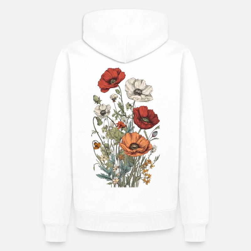 Wunderschönes Boho Mohn Herbarium Bouquet - Männer Premium Bio Hoodie - Weiß