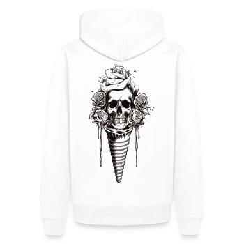Schädel mit Rosen und Schnörkelkunst - Männer Premium Bio Hoodie - Weiß - Hinten - Nico (187cm)