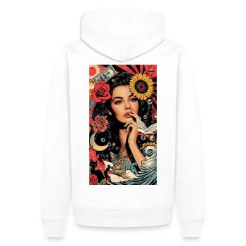 Buntes Pop-Art-Blumenmuster - Männer Premium Bio Hoodie - Weiß - Hinten - Nico (187cm)