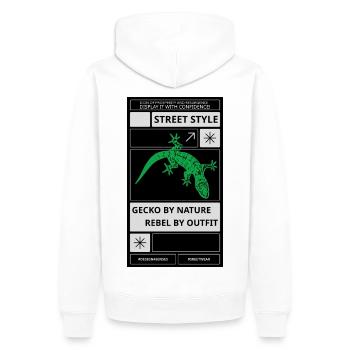 Gecko by Nature - Rebel by Outfit - Männer Premium Bio Hoodie - Weiß - Hinten - Nico (187cm)