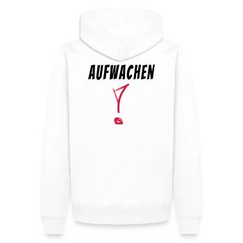 Aufwachen, Aufstehen Hoodie, Sweatshirt, T-Shirt - Männer Premium Bio Hoodie - Weiß - Hinten - Nico (187cm)
