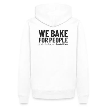 we_bake_for_people - Männer Premium Bio Hoodie - Weiß - Hinten - Nico (187cm)