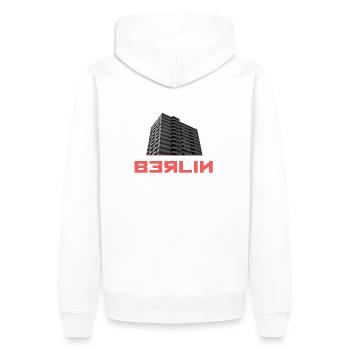 Berlin Urban Design | Streetwear | Irreversible - Men’s Premium Organic Hoodie - white - Back - Nico (187cm)