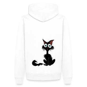 Zerzauste schwarze Katze mit riesigen Augen - Männer Premium Bio Hoodie - Weiß - Hinten - Nico (187cm)