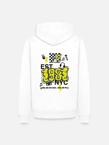 MTV Est. 1981 NYC Logo Back Print Design - Men’s Premium Organic Hoodie - white