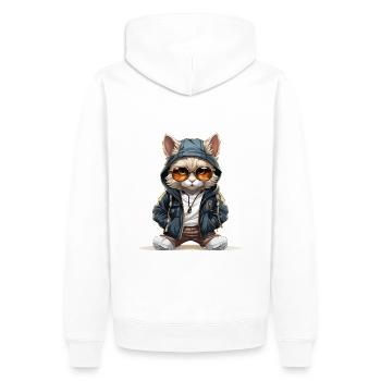 Cool cat with biille and hands in pocket - Men’s Premium Organic Hoodie - white - Back - Nico (187cm)