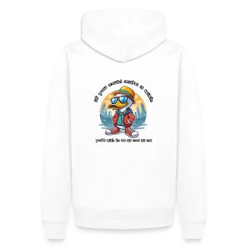 Chulo Duck - Men’s Premium Organic Hoodie - white - Back - Nico (187cm)