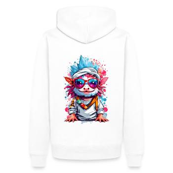 Coole Axolotl - Männer Premium Bio Hoodie - Weiß - Hinten - Nico (187cm)