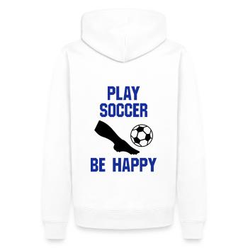 Jouer au football, être heureux (partie d’une jambe, football) - Sweat à capuche Premium bio Homme - blanc - Dos - Nico (187cm)