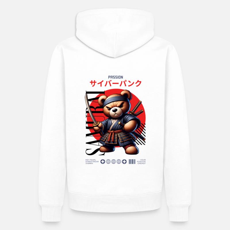 Samurai Teddy Japan - Männer Premium Bio Hoodie - Weiß