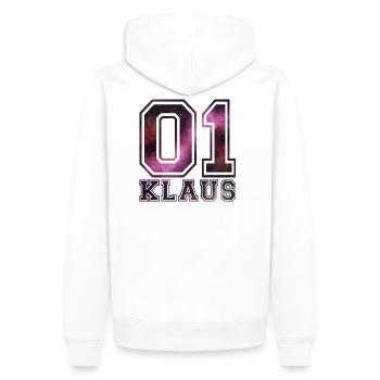 nom Klaus - Sweat à capuche Premium bio Homme - blanc - Dos - Nico (187cm)