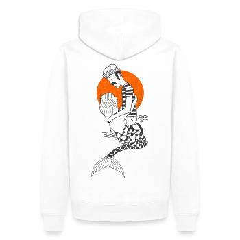 Amour sans frontières : Sirène et pêcheur - Sweat à capuche Premium bio Homme - blanc - Dos - Nico (187cm)
