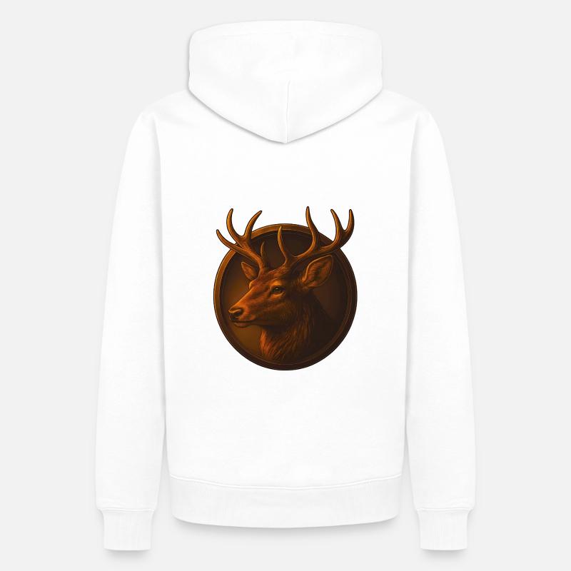 Hirsch Tierkopf Design in Emblem - Männer Premium Bio Hoodie - Weiß