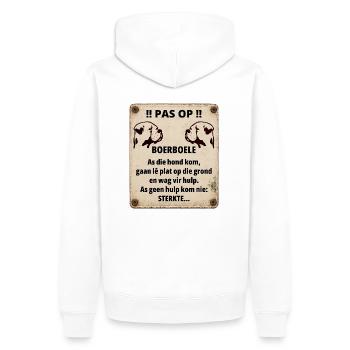 Signe d’avertissement Boerboel – Humour avec mordant - Sweat à capuche Premium bio Homme - blanc - Dos - Nico (187cm)