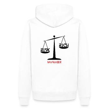 RISK Manager WAGE 4 - Männer Premium Bio Hoodie - Weiß - Hinten - Nico (187cm)