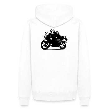 biker - Men’s Premium Organic Hoodie - white - Back - Nico (187cm)
