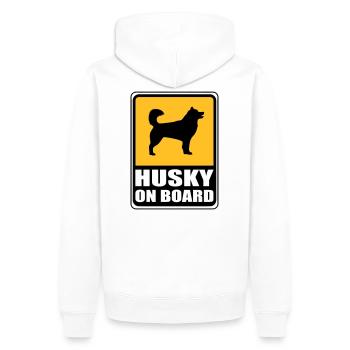 Sign - Shield - Husky on Board Musher-Shirts.de - Men’s Premium Organic Hoodie - white - Back - Nico (187cm)