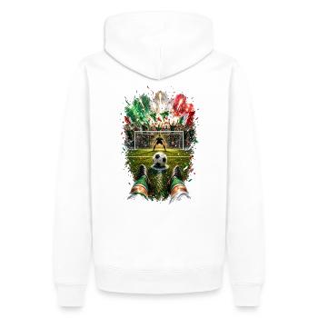 Torjubel unter Feuerwerk - Männer Premium Bio Hoodie - Weiß - Hinten - Nico (187cm)